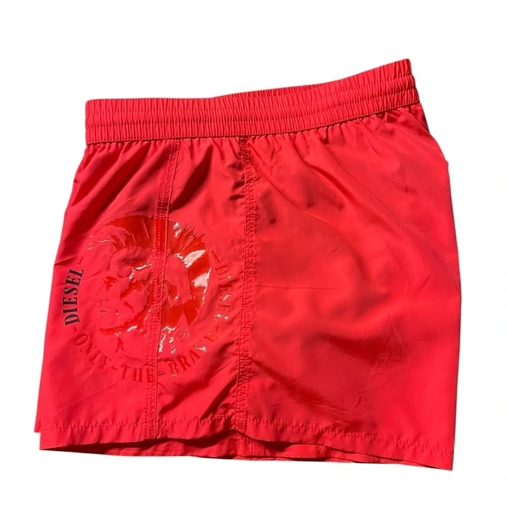 Diesel Bright Red Lined Swim Trunks With Mohican Head Size XL